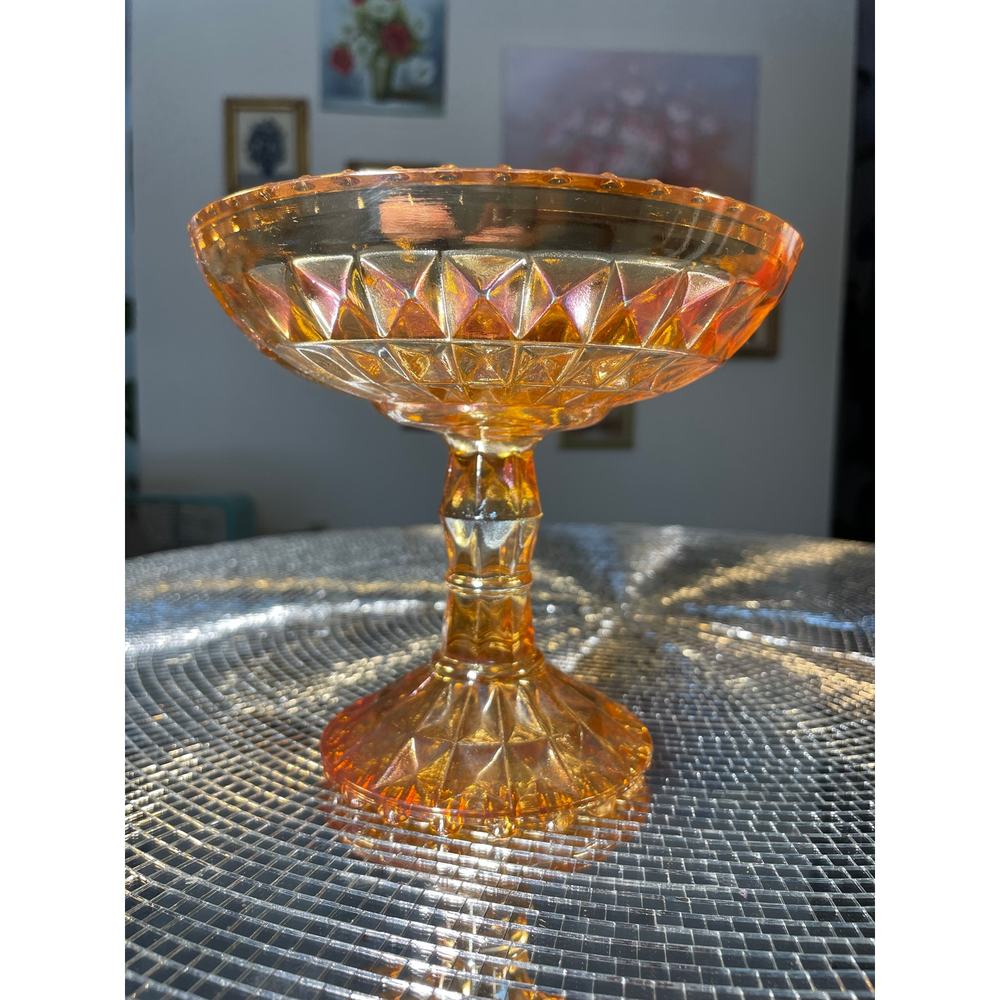 Vintage Jeannette Windsor Marigold Carnival Glass Compote Orange